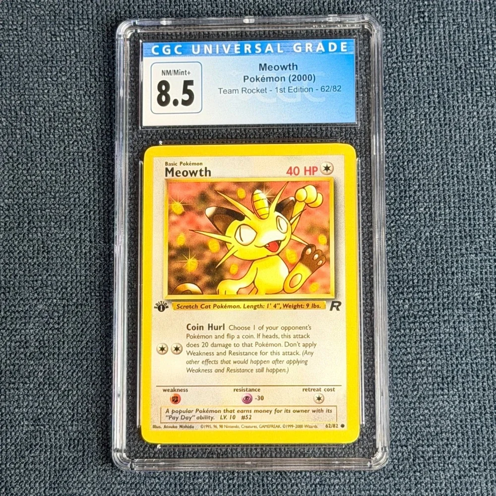 Pokemon Meowth 62/82 1st Edition CGC 8.5 NM/Mint+ TCG 2000 Team Rocket WotC